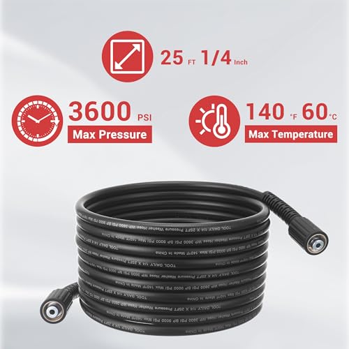 Tool Daily Pressure Washer Gun and Hose Kit, 25 FT Power Washer Hose - size: 25FT