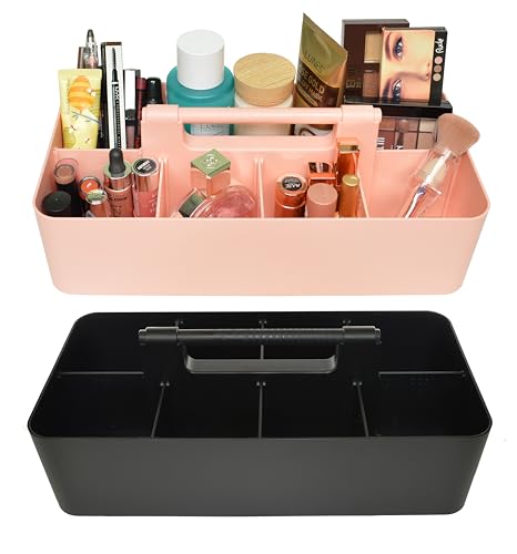 Portable Caddy - Stackable Plastic Organizer with Handle | Desk, Makeup, Dorm, Classroom Art Organizer (Made In USA) (Black/Indie Pink) - color: Black / Indie Pink