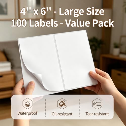 HUOJI 50 Labels/Pack, 4x6 Removable Labels for Storage Bins - size: 4x6-1 Stack | 50 Sheets