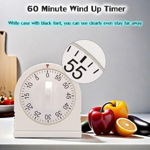 60 Minute Wind Up Timer, Visual Mechanical Timer with Loud Alarm, Manual Countdown Timers for Classroom, Home, Study and Cooking (2 Pack) - color: White 2 Pack