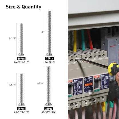 VGBUY 105Pcs Extra Long Outlet Screws Machine Electrical Screws Kit,#6-32#8-32 Phillips Flat Head 304 Stainless Steel for Wall Plate Switch/Outlets,Mounting Electrical Extender - style: 105PCS #6 #8 Kit