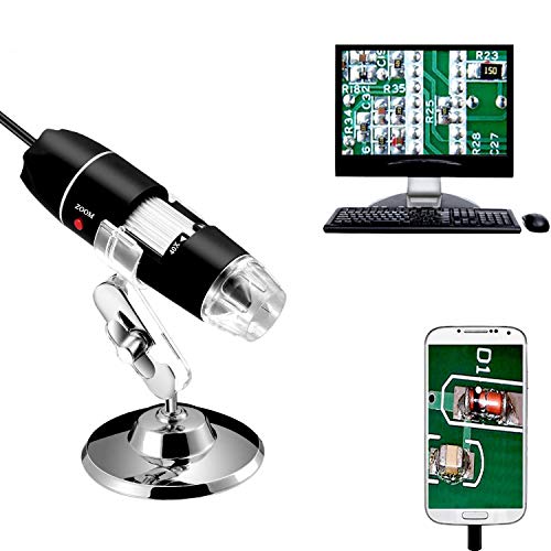 Jiusion 40 to 1000x Magnification Endoscope, 8 LED USB 2.0 Digital Microscope, Mini Camera with OTG Adapter Metal Stand, Compatible with Mac Windows 7 8 10 11 Android Linux Chrome Not for iPhone/iPad - color: Black