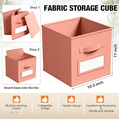 10 Pack Fabric Storage Cubes with Label 11" Collapsible Cube Bins, Pastel - color: Gentle Pink Purple, size: 11 Inch