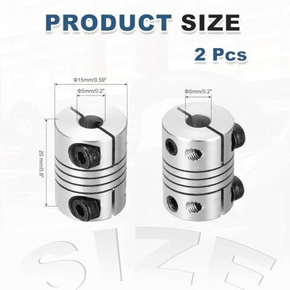 MECCANIXITY 2 Pcs 5 to 5mm Flexible Shaft Coupling 20mm L 15mm Dia - size: 5 to 5mm