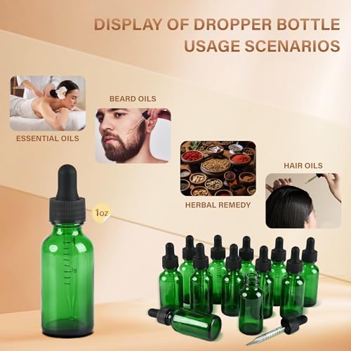 NOOEEISS 12 Pcs, 1oz Dropper Bottle, Green Glass Eye Dropper Bottle,Tincture Bottles with Dropper, Leak-Proof Design, Stronger Suction, for All Kinds of Mixed Liquids - color: Green, size: 1oz-12Pack