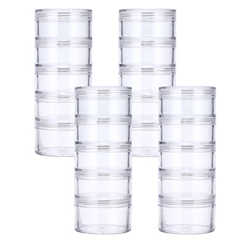 Hipiwe 4 Set 5-Layer Jewelry Bead Containers Small Clear Plastic Sample Jar - size: 4Packs 1.9"D x 4.8"H