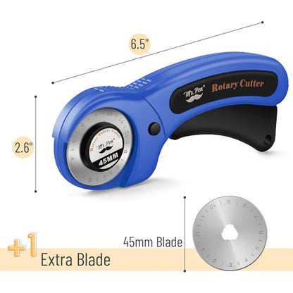 Mr. Pen- Rotary Cutter for Fabric with 1 Extra Blade, 45mm - color: Blue