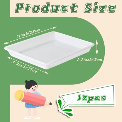 12 Pack Plastic Art Trays,Activity Tray Organizer Serving Tray,Serving Organizer Tray for Kids,School,Home,Painting,Beads,DIY Projects(White) - color: White