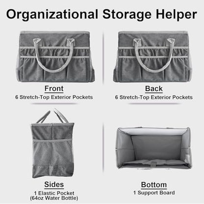 Cupohus Craft Organizer Tote Bag – Craft Caddy with 2 Mesh Side Pockets & Front Elastic Pockets, Foldable Large Capacity Supply Storage Bag for Sewing, Knitting, Painting, and Travel (Grey) - color: Grey