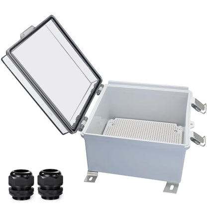 Waterproof Outdoor Electrical Box Junction Box Weatherproof IP67 ABS Plastic Enclosure Switch Router Project Box with Mounting Plate with Wall Bracket 2 Cable Glands Clear 8.27" x 8.27" x 5.12" - color: Clear, size: 8.27" x 8.27" x 5.12" 1pc