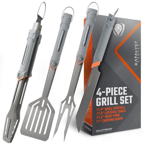 Dalstrong 4-Pc BBQ Grill Tool Set - Knife, Fork, Spatula & Locking Tongs - size: 4pc Grill Set