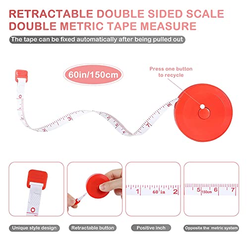 Tape Measure, Soft Retractable Measuring Tape 60-Inch/150cm Double-Scale Metric Tape Measure,for Body Measuring Sewing Tailor Cloth Knitting Home Craft Measurements (16 Colors)