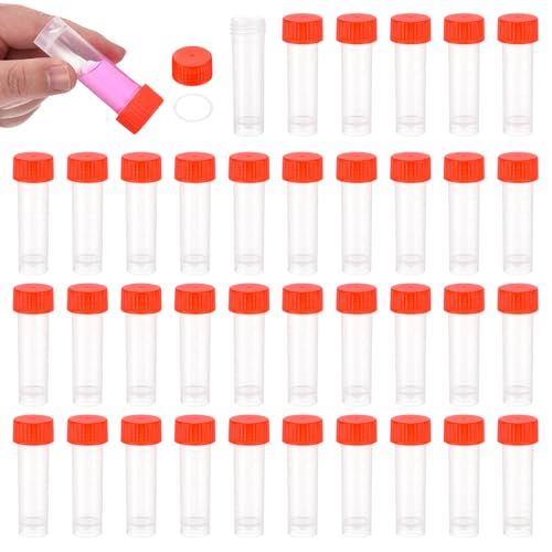 PATIKIL 5mL Plastic Cryogenic Vial, 64Pcs Cryogenic Storage Tube Lab Frozen Test Tube Container Storage Screw Cap for Lab Laboratory Science, Red Clear - color: Red, size: 5ml