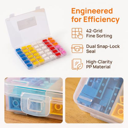 42 Grids Clear Plastic Storage Box, Removable Divider Small Parts Organizer, Portable Compartment Container for Adult Craft Hardware Bead Daily Classification, 1Pcs