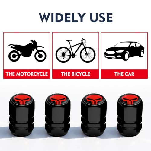4 PCS Skull Car Wheel Tire Valve Stem Caps, Aluminum Hexagon Tire Cap, Valve Stem Covers, for Most Cars (Red) - color: Red
