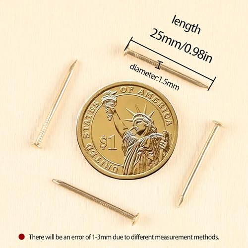 newlng 500PCS Small Nail Round Head Tiny Nails String Art Nails Hand-Made Hardware Accessories Fasteners Mini Nail 1.5mm X 25mm/0.06"X1"(DXL) Golden - color: Golden1.5*25mm