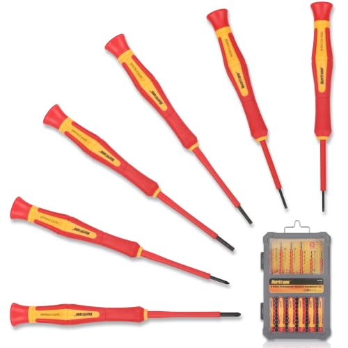HURRICANE Premium 1000V Precision Insulated Screwdriver Set, 6 Piece S2 Steel Mini Electrician Screwdrivers with SL1.8/2.0/2.5/3.0mm & PH00/PH0, VDE Certified for DIY & Professional Electrical Repair - size: 6 pc Premium Mini VDE Screwdriver Set