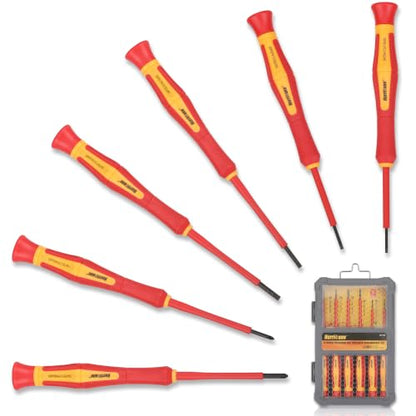 HURRICANE Premium 1000V Precision Insulated Screwdriver Set, 6 Piece S2 Steel Mini Electrician Screwdrivers with SL1.8/2.0/2.5/3.0mm & PH00/PH0, VDE Certified for DIY & Professional Electrical Repair - size: 6 pc Premium Mini VDE Screwdriver Set