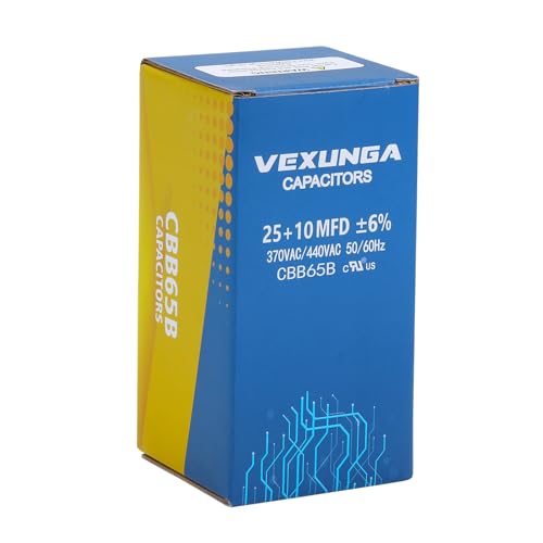 VEXUNGA 25/10 uF 25+10 MFD 370VAC or 440VAC Dual Run Start Round A/C Capacitor CBB65 Air Conditioner Capacitors for AC Unit Fan Motor Start or Heat Pump or Condenser Straight Cool - style: [V05] 25+10 uF Round