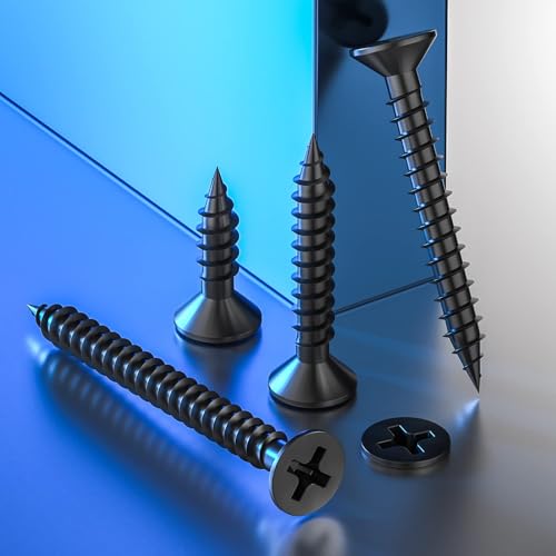Wensilon 385PCS Wood Screws Assortment Kit, Black Flat Head Screws - color: Black, size: Multi-Size Kit
