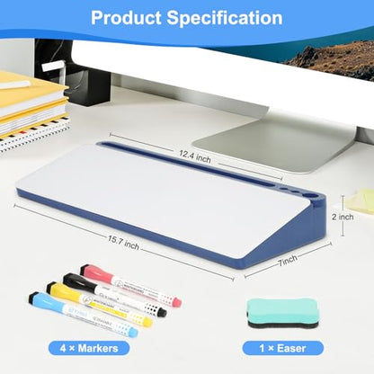 Desktop Glass Whiteboard with Storage, Desk Dry Erase White Board Blue - color: Organizer-blue