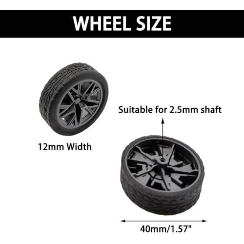 10PCS Toy Wheel Model Car Wheel with 5PCS Round Rod Shaft Axles for DIY Model Toy RC Car Truck Robot Building Project (2.5x40mm) - style: 2.5x40mm