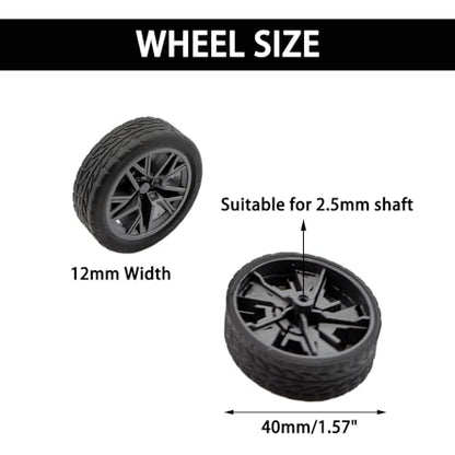 10PCS Toy Wheel Model Car Wheel with 5PCS Round Rod Shaft Axles for DIY Model Toy RC Car Truck Robot Building Project (2.5x40mm) - style: 2.5x40mm