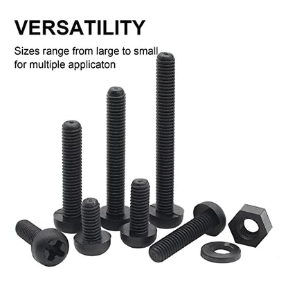 M3 Black Nylon Plastic Pan Round Head Screws, Nut Bolts - color: Black