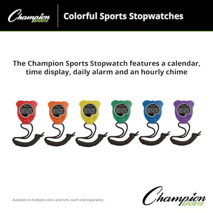 Champion Sports Digital Stopwatch – Water-Resistant Stopwatch with Lap Counter, Set of 6 for Track, Field & Fitness