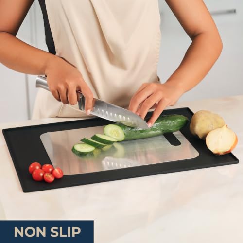 GASARÉ, Non Slip Cutting Board Mat, Grip Mat Pad, Under Kitchen Cutting Board, Raised Edges, Extra Large, Easy to Clean, 19 x 13 Inches, Black - color: Black
