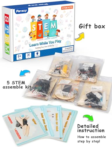 Poraxy STEM Model Car Kits, Toys for Boys Age 8-12, 5 in 1 Kids Wood Building Kit 8-10, 3D Wooden Puzzles, Educational Science Crafts Kits, Birthday Gifts for 8 9 10 11 12 13 14 Years Old Boys