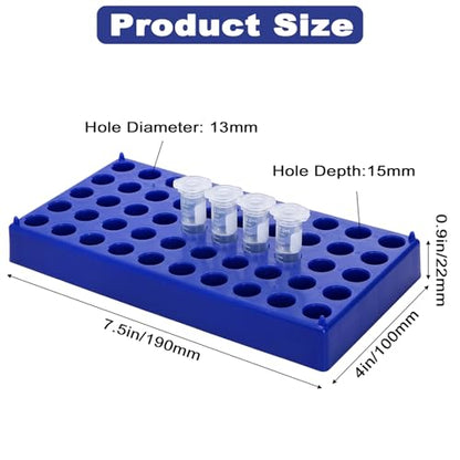 Lawei 6 Pack Vial Rack for 2ml HPLC Sample Bottles, 50 Holes with 13mm Diameter, Stackable Test Tube Holder, Durable Polypropylene Tube Rack, Centrifuge & Lab Bottle Holder with Numbered Grid, Blue