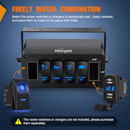 Nilight 6 Gang Rocker Switch Box Detachable Housing 6 Holes Aluminum Panel - color: Black-Switch Box Only, size: 6 Gang