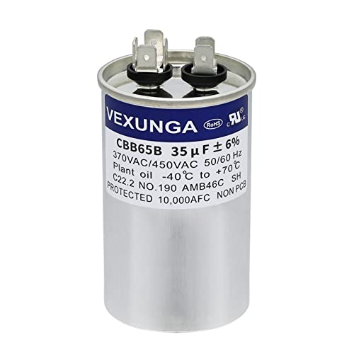 VEXUNGA 35uF 35 MFD 370VAC 440VAC 450VAC 50/60Hz CBB65 CBB65B Run Start Capacitor for AC Unit Fan Motor Start or Pool Pump or Air Condenser Straight Cool - style: [V02] 35uF Round