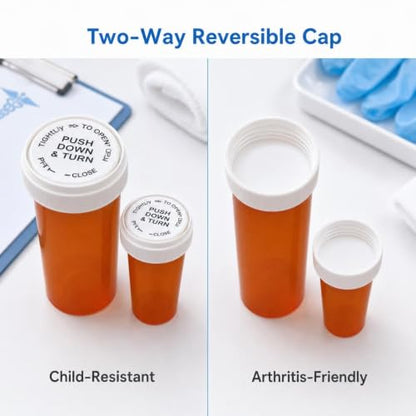 Empty Pill Bottles 13 Dram Amber Reversible Caps
