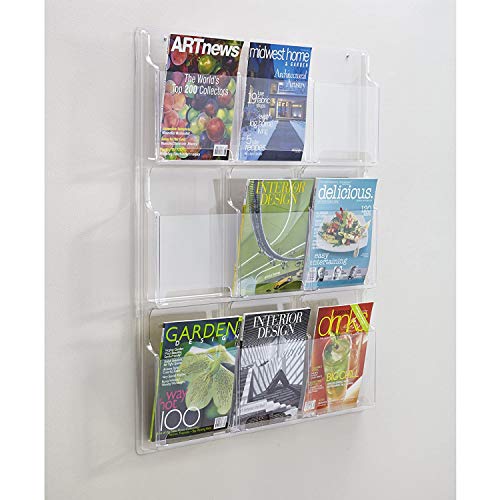 Safco Reveal Literature Rack, 9 Compartments Magazine Holder, Wall-Mounted Brochure Organizer, Acrylic, Clear
