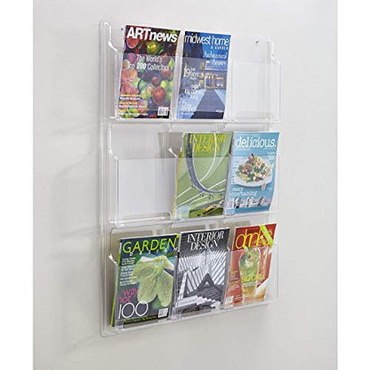 Safco Reveal Literature Rack, 9 Compartments Magazine Holder, Wall-Mounted Brochure Organizer, Acrylic, Clear