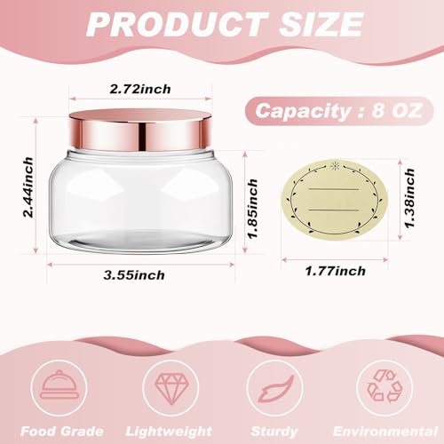 24 Pack Plastic Cosmetic Jars with Lids Label, 8 oz, Rose Gold - color: Rose Gold, size: 8 oz
