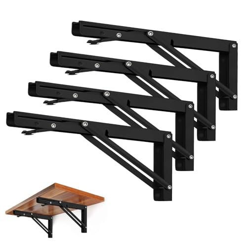 Storystore Folding Shelf Brackets, 14 Inch 4 Pcs Black Stainless Steel - size: 14 Inch 4 PCS