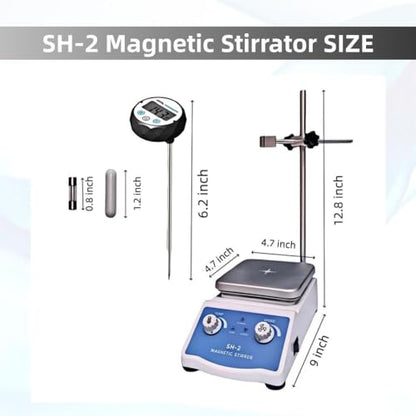 SYLPHID SH-2 Magnetic Stirrer Hot Plate, 536°F/280℃ Max Lab Hotplate Mixer with 2600 RPM Stir Plate, Includes Electronic Probe Thermometer, Fuse, Stir Bar,Support Stand&a Pair of Nitrile Gloves