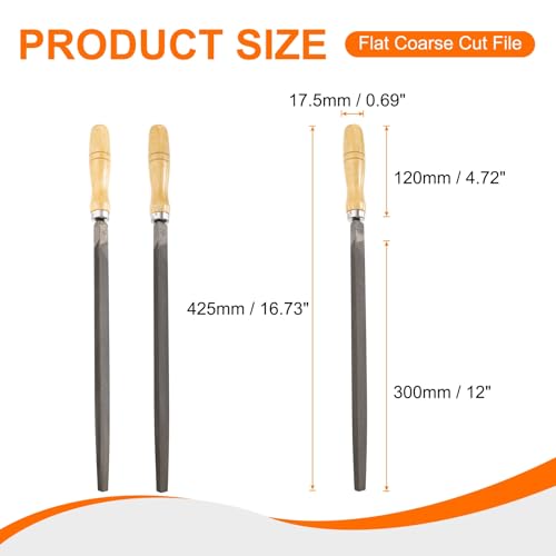HARFINGTON 3pcs Triangle Coarse/Medium/Thin Cut File 12" Double Cut Teeth High Carbon Steel Hand Rasp File Wood Handle for Metal Wood Deburring Removing - size: 12"