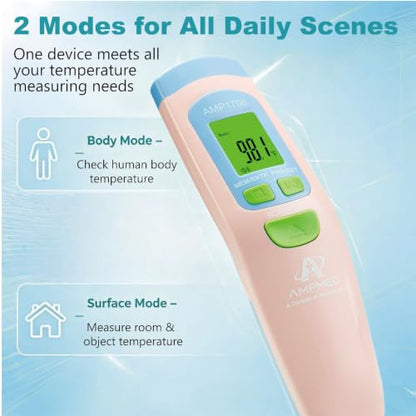 Medical Grade Non-Contact Forehead Thermometer, Pink - color: Pink