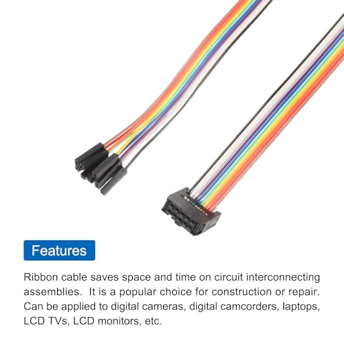 MECCANIXITY 1 Pcs IDC Rainbow Wire Flat Ribbon Cable FC-Female to 10P 39.3 Inch Length 2.54mm Pitch Breadboard Jumper Wires for Electronic Projects - size: 39.3 Inch, style: 10 Pin