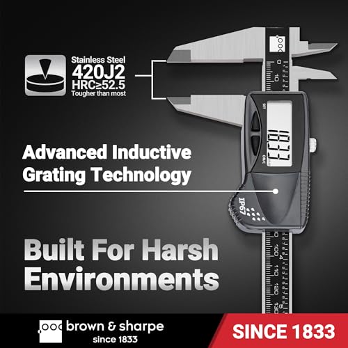Brown & Sharpe Digital Caliper, IP67 Stainless Steel (6 Inch, Round Depth Rod) - size: 6 Inch, Round Depth Rod