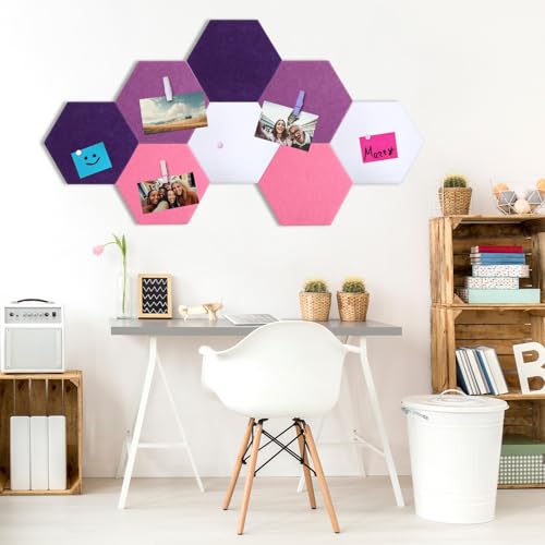 Mooliwe 8 Pcs 12 Inch Hexagon Cork Board Tiles Pins Clips, Pink - color: Pink