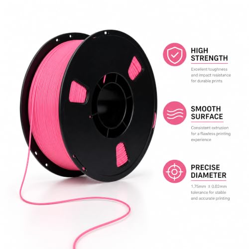 Matte PLA + 3D Printer Filament,PLA + Filament 1.75mm, Neatly Wound 3D Printing Filament 1.75mm, Dimensional Accuracy +/- 0.02 mm, Fit Most FDM 3D Printers, 1kg Spool (2.2lbs) (Rose red) - color: Rose Red