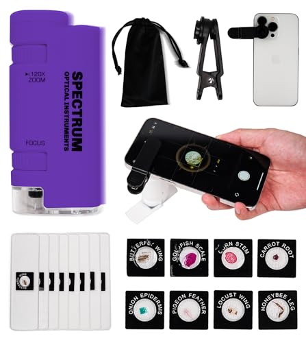 EasyMicro LED Lighted Pocket Microscope 60-120X Magnification Purple Color - color: Purple