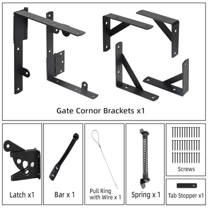 Fence Gate Kit Gate Hardware, 1 Set Anti Sag Gate Kit Gate Frame Cornor Brackets Kit with Self Closing Gate Springs Hings Latchs for Outdoor Garden Backyard Wooden Fence Deck Porch Gate - style: 1 Set