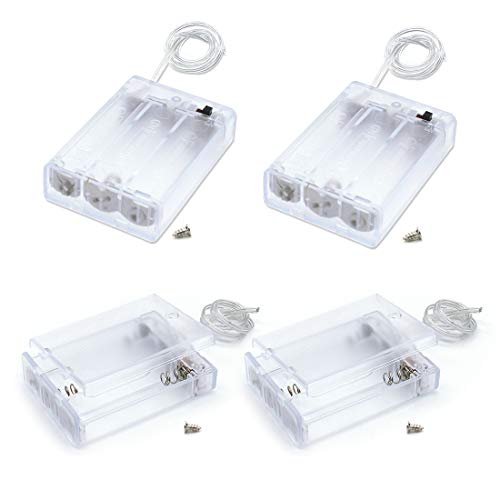 OLIREXD 4Pcs 3 AA Battery Holder, ABS 3 Slots x 1.5V AA Battery Case Holder with ON/Off Switch and Extension Wires Leads, Transparent 3AA Battery Case for Micro Controller, LED Projects