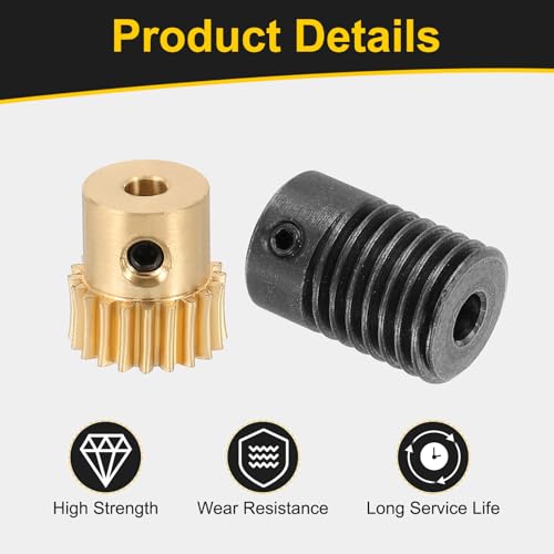 uxcell Worm Gear Set 20T 0.5 Module 20:1 Reduction Rate, Right Rotation Drive Gear Box Wheel Reduce Transmission Part (Brass Gear-3mm Bore, #45 Steel Rod 4mm Bore) - size: Gear-3mm, Rod-4mm Bore, style: 0.5M-20T